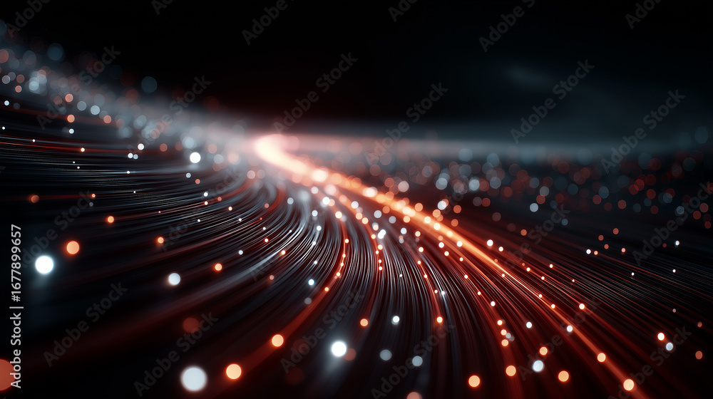 Poster illuminating digital highway: a striking abstract rendering of data streams flowing with glowing lig