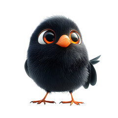 Fototapeta premium A cartoon black bird with big orange eyes and feet