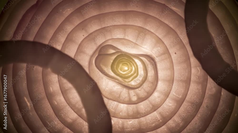 Poster closeup of onion layers revealing internal structure and texture