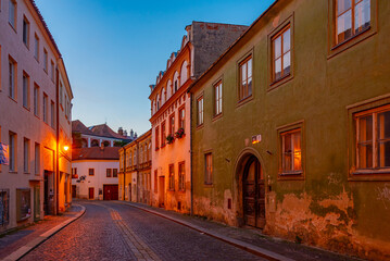 Fototapeta premium Sunset view of a colourful street at old town of Znojmo in Czech