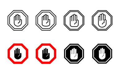 Stop icon set. stop road sign. hand stop icon vector