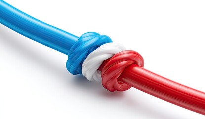 Intertwined cables forming a knot, representing connection and technology.