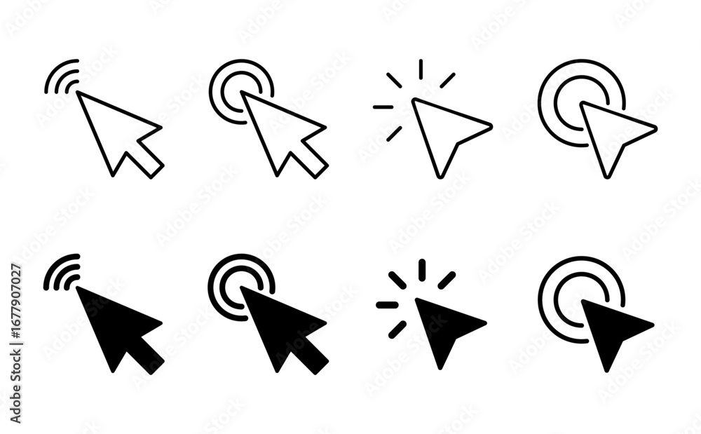 Poster click icon set. pointer arrow icon. cursor icon vector