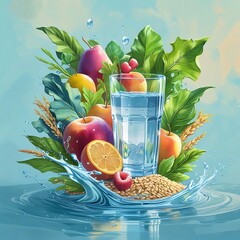 healthy breakfast with fruit juice and fruits