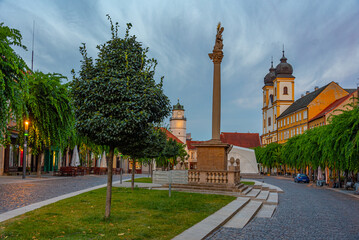 Obraz premium Sunset view of Mierove Namestie square in Trencin, Slovakia