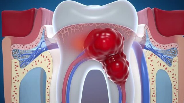 inflamed pulp inside tooth with abscess and cavity