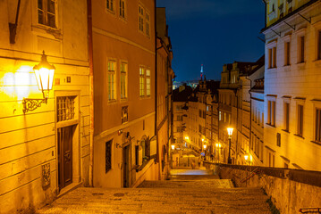 Obraz premium Sunset view of a staircase leading to the Prague castle, Czech r