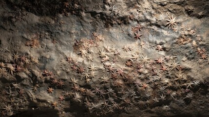 Cave Starfish Fossils, Museum Exhibit, Dark Background, Research