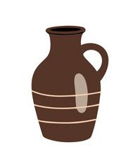 Brown Ceramic Jug with Handle and Beige Stripes
