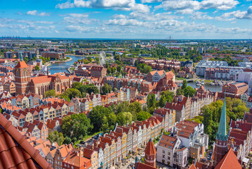 Fototapeta premium Panorama of Gdansk and Olowianka island, Poland