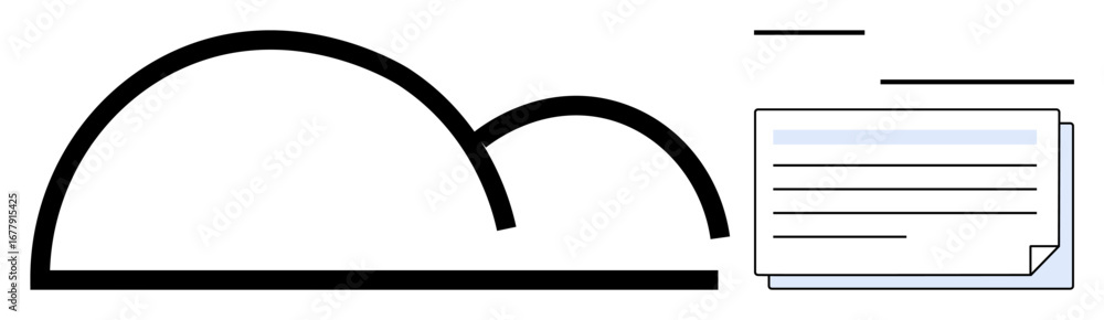 Poster minimalist cloud outline next to layered documents indicating digital storage and file management. i