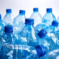 Many blue plastic water bottles