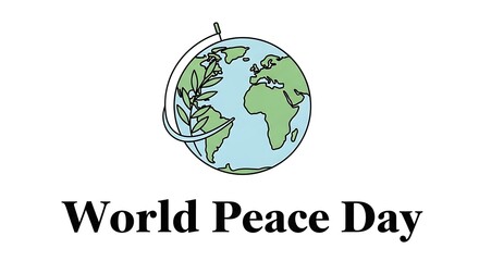 World Peace Day illustration featuring a globe and a peace branch symbol  of hope and harmony