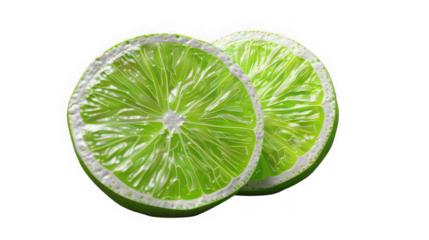 A close-up of a cut lime showing its inner green texture and juicy pulp on a simple background.