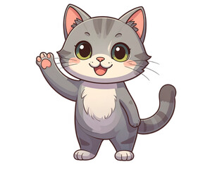 Obraz premium Happy Cartoon Cat Waving Hand PNG