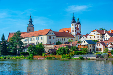 Fototapeta premium Reflection of Telc castle in Czech republic