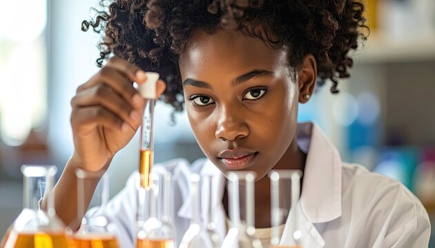 Focused Student Conducting a Science Experiment in a School Lab - Powered by Adobe
