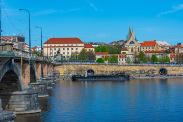 Obraz premium Vltava riverside with Emauzy monastery in Prague, Czech republic