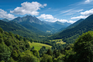 Obraz premium breathtaking summer landscape captured in countries featuring humble mountain peaks under blanket of clouds