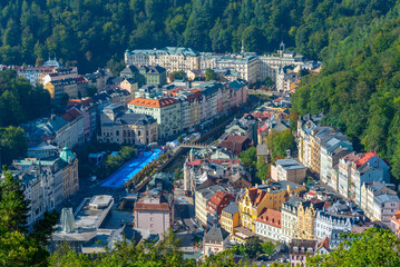 Fototapeta premium Panorama view of Karovy Vary in Czech republic