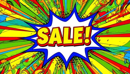 Colorful comic-style sale banner