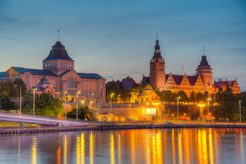 Obraz premium Sunset view of the National Museum in Szczecin, Poland