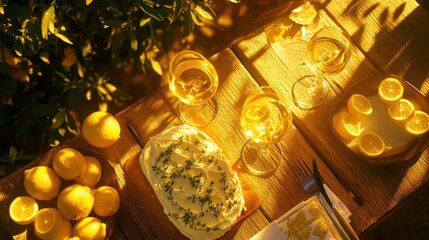 Delightful Lemon Dessert with Fresh Ingredients and Golden Light