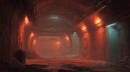Foggy Underground Tunnel, City Infrastructure, Exploration, Industrial Setting