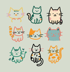 Cartoon Cat Characters in Hand Drawn Style.eps