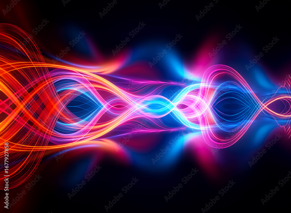Poster vibrant light streaks intertwine in a mesmerizing dance of color. orange and blue hues glow brightly