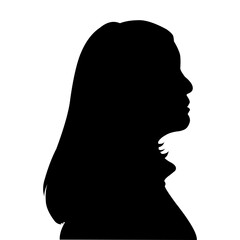Silhouette Profile of Woman with Long Straight Hair – Female Side View Vector Illustration