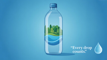 World Water Day, save water, a bottle of water with a green city inside emblem design in paper cut style Vector Design Illustration for blue Background, created with generative ai	
