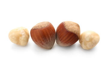 Hazelnuts isolated on white background