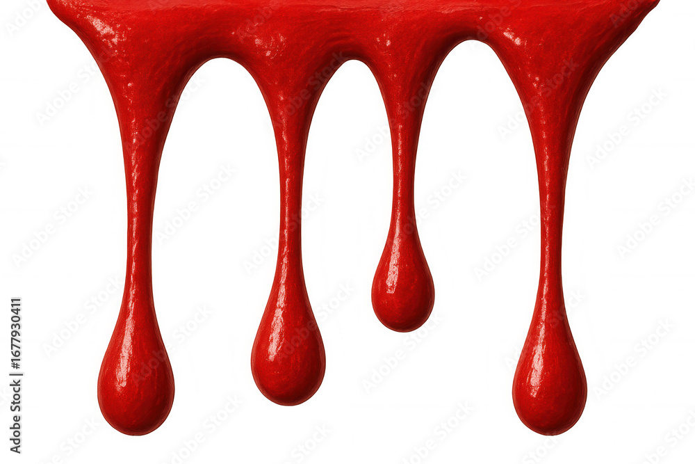 Poster red paint dropping on transparent surface, creating dynamic liquid pattern for graphic design