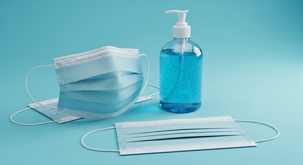 Hand sanitizer and surgical masks promoting health and safety