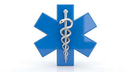 Blue medical star of life with rod of asclepius symbolizing healthcare