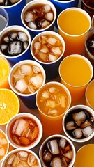 Many drinks, ice, vibrant colors