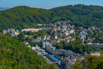 Obraz premium Aerial view of Karlovy Vary in Czech republic