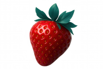 Realistic 3d rendering showcasing juicy strawberry, vivid green leaves against transparent backdrop