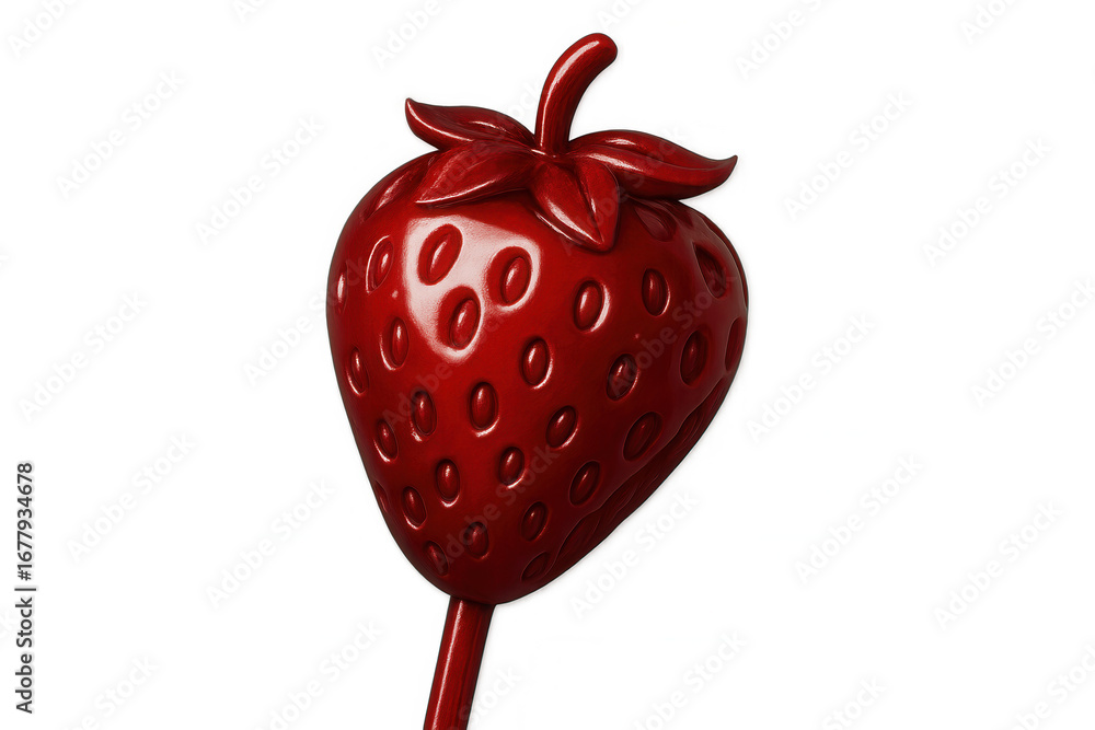 Poster 3d rendering of a glossy red strawberry candy on a stick, isolated on a transparent background