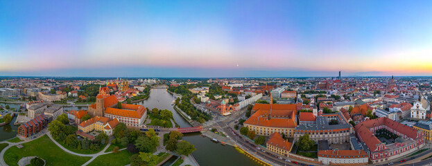 Sunset view of center of Wroclaw with Roman Catholic parish chur