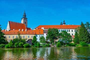 Obraz premium Reflection of Telc cityscape in Czech republic