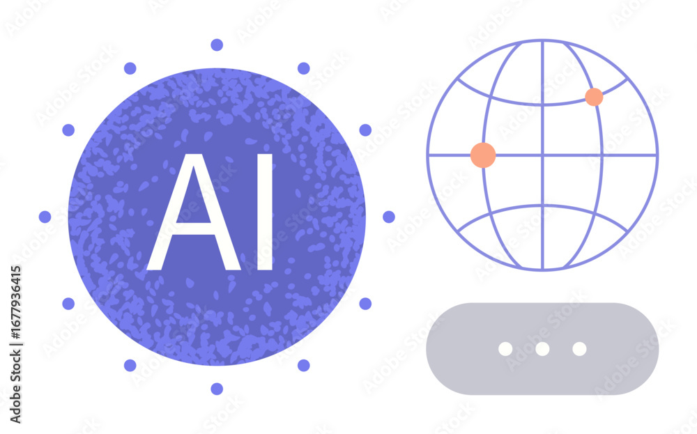 Poster ai-focused design with networked globe, ai symbol inside circle, and interactive ui. ideal for techn