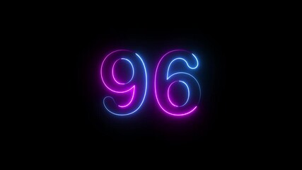 Number 96 text icon animation glowing neon pink and blue color digit countdown anniversary template sign symbol on black background	 - Powered by Adobe