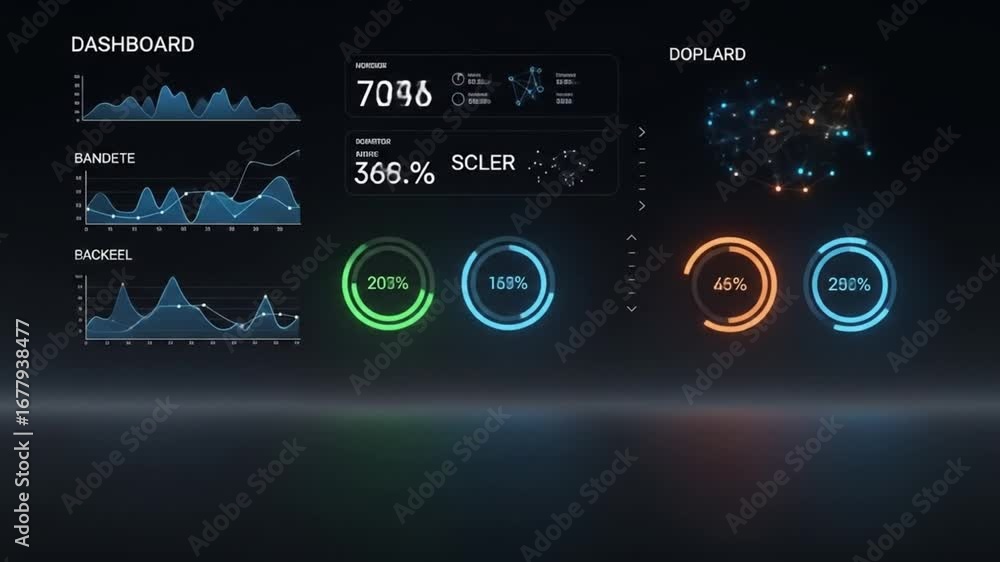 Poster futuristic data visualization dashboard interface