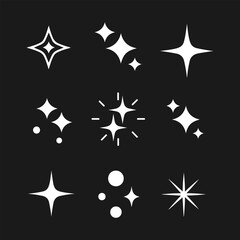 White Sparkles and Shine Effect Doodles on Dark Background