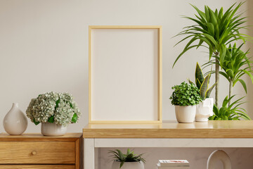 Close-up of a blank photo frame on a white table, ideal for copy space and a variety of creative presentations- 3D rendering