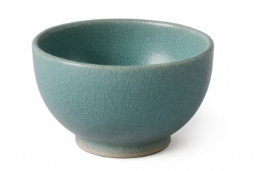 Light teal ceramic bowl with crackled glaze, isolated on transparent background, perfect for food and drink compositions