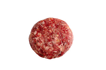 raw beef burger patty isolated on white background