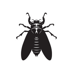Black Color Cicada Silhouette Vector Illustration, Solid White Background.